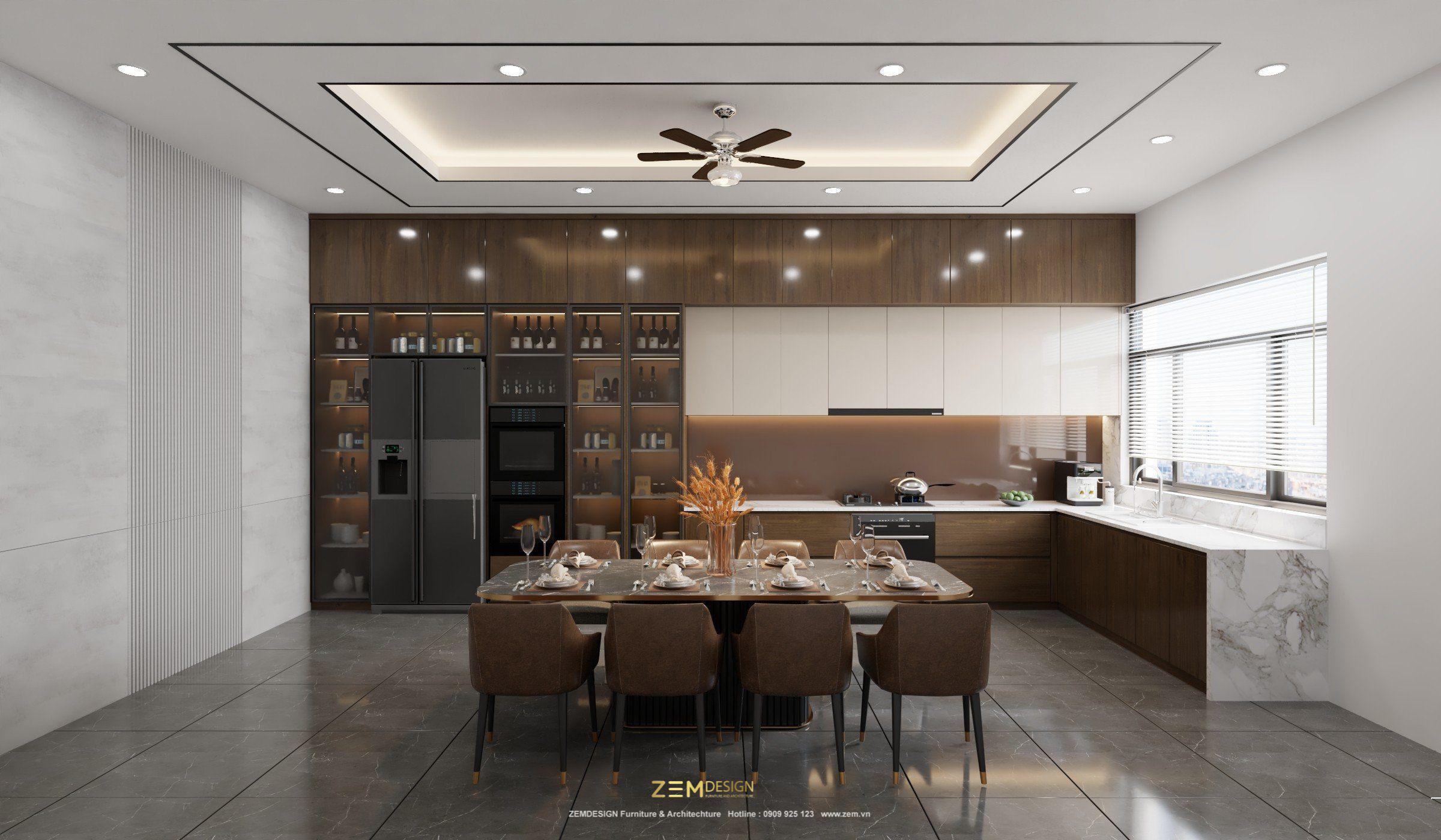 Tủ bếp gỗ mdf phủ acrylic màu gỗ