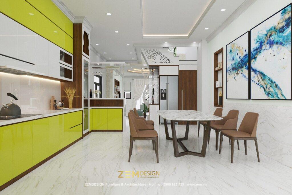 Tủ bếp Acrylic màu xanh