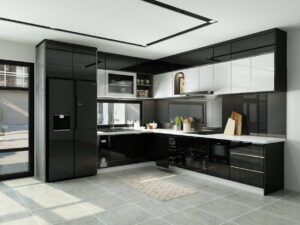 Tủ bếp Acrylic màu đen nét đẹp huyền bí đầy cuốn hút