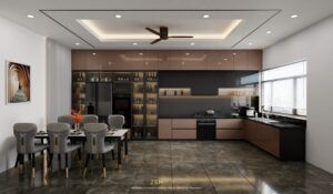 Tủ bếp Acrylic màu nâu sắc màu đẹp lạ