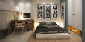 Thiết kế phòng ngủ có bàn làm việc tinh gọn và logic
