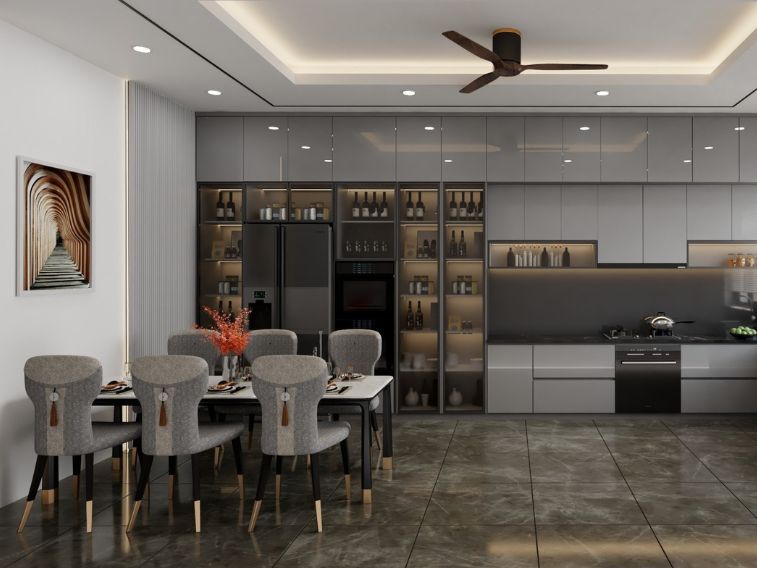 Tủ bếp acrylic màu nâu