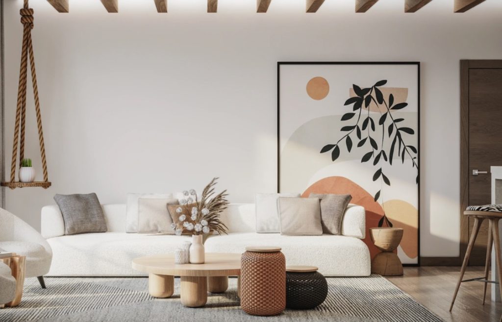 Mẫu phòng khách chung cư phong cách Wabi Sabi