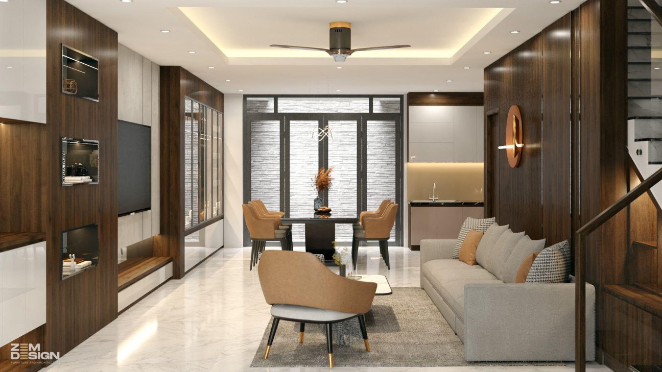 Phòng khách liền bếp căn hộ hiện đại - 02