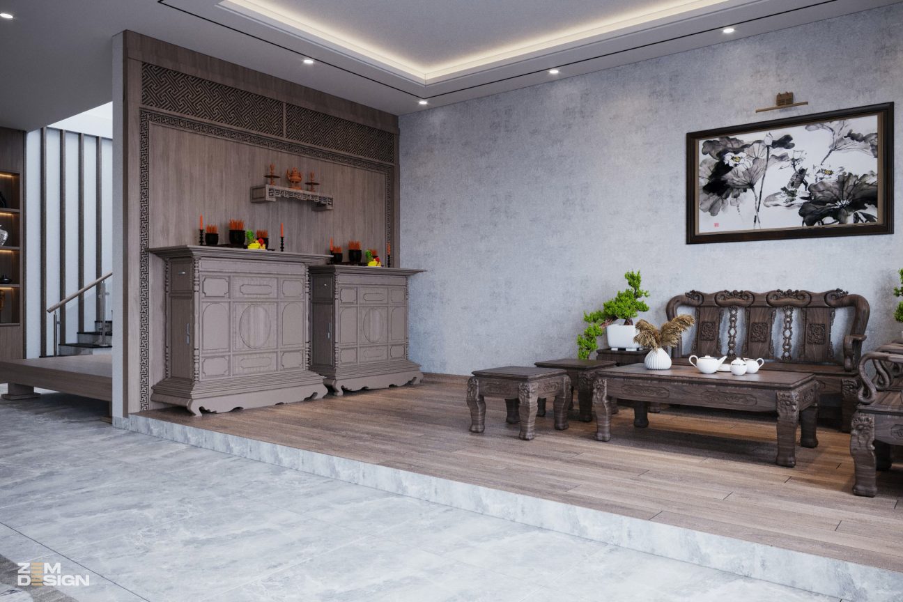 Phòng thờ cúng kết hợp với phòng khách hiện đại - 01
