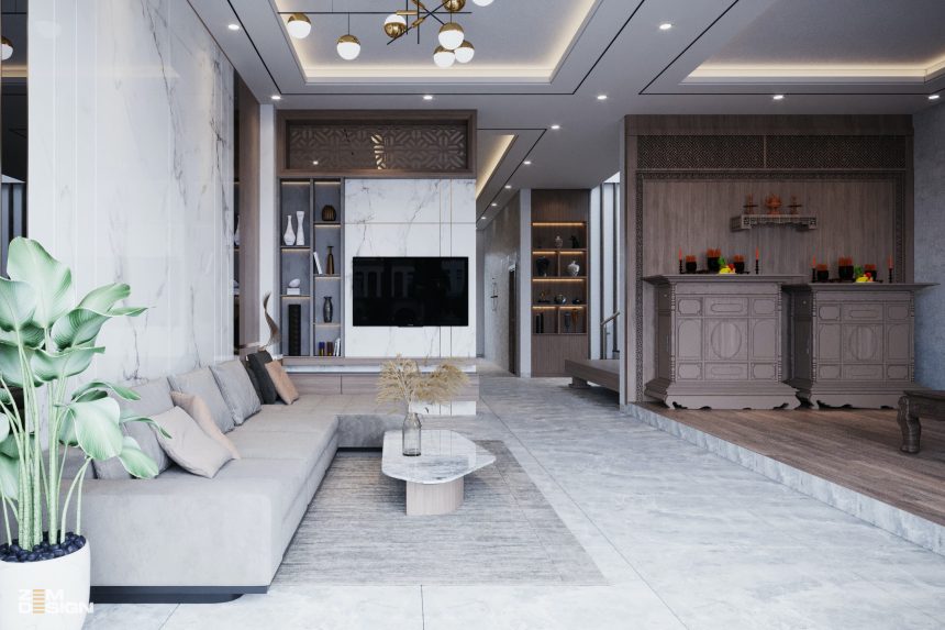 Phòng thờ cúng kết hợp với phòng khách hiện đại - 02