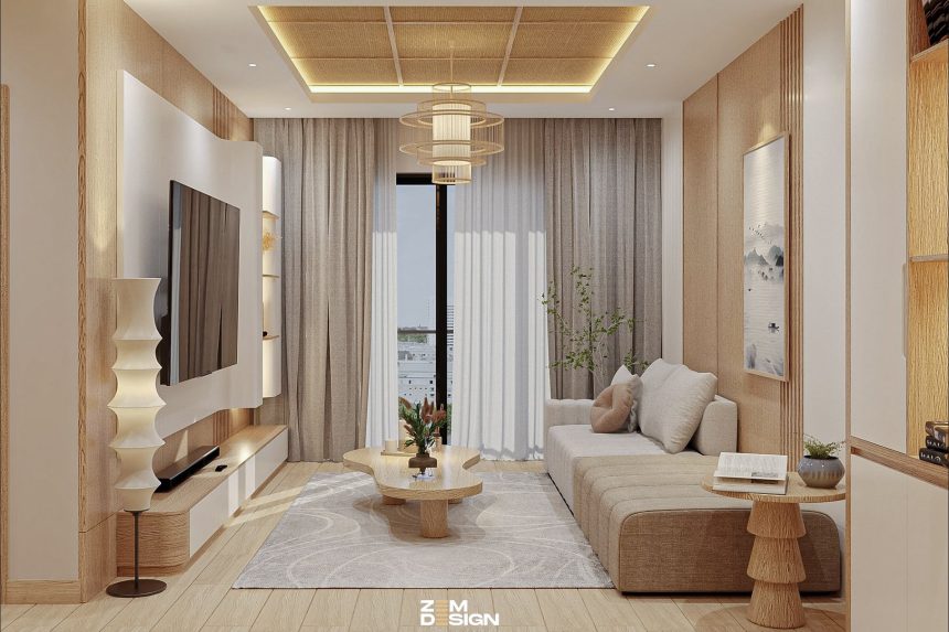 Phòng khách căn hộ Celadon Tân Phú phong cách Japandi 01