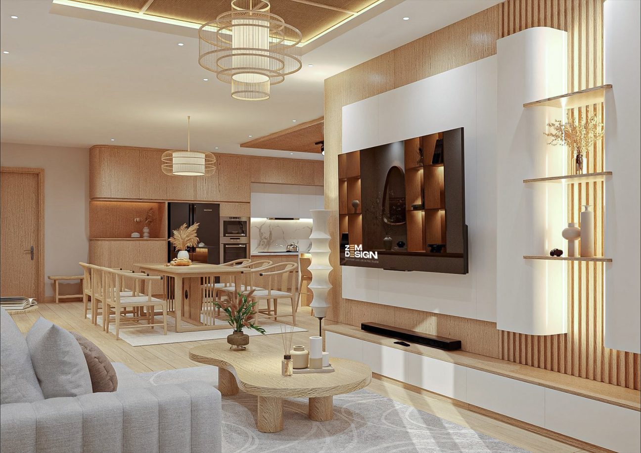 Phòng khách căn hộ Celadon Tân Phú phong cách Japandi 02