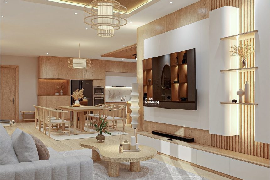 Phòng khách căn hộ Celadon Tân Phú phong cách Japandi 02