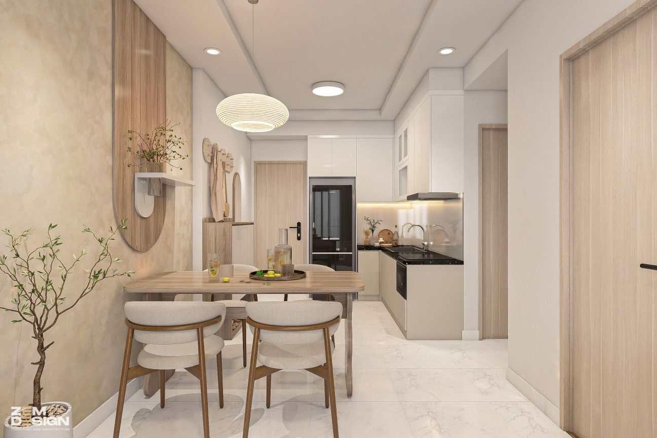 Nội thất phòng khách liền bếp căn hộ Happy One Central - 04