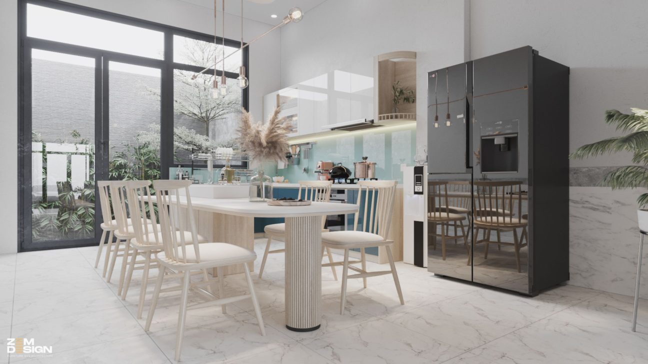 Tủ bếp Acrylic xanh coban - 05