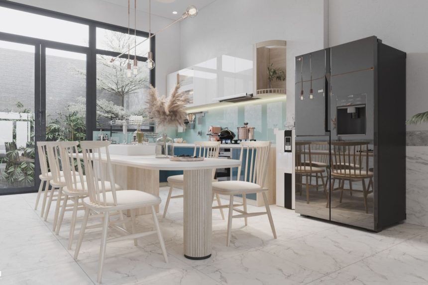 Tủ bếp Acrylic xanh coban - 05