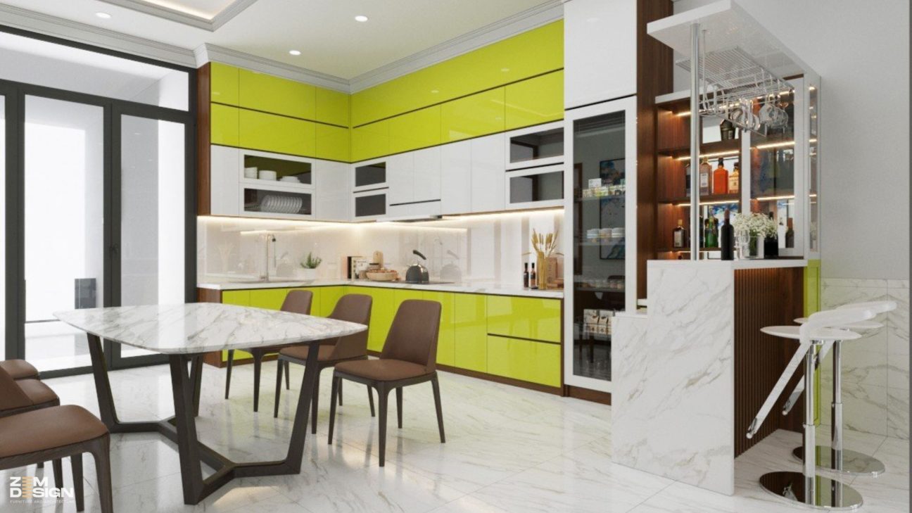 Tủ bếp Acrylic xanh lá 03