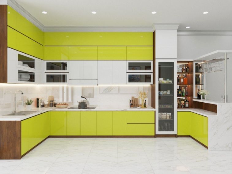 Tủ bếp Acrylic xanh lá