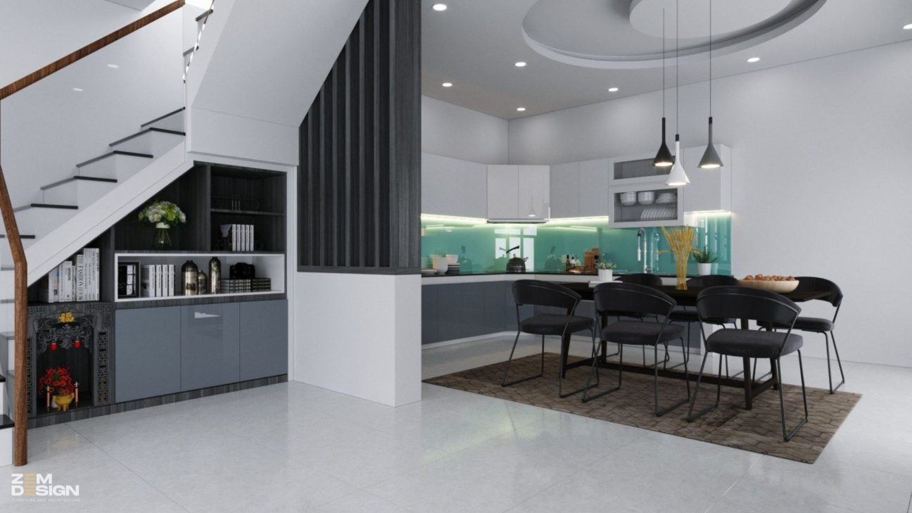 Thiết kế tủ bếp Acrylic bóng gương màu xám trắng 03