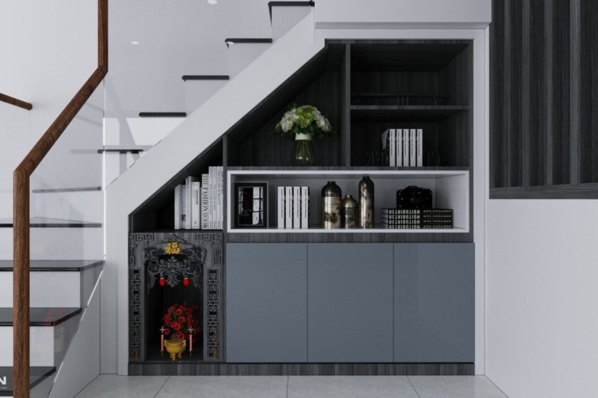 Thiết kế tủ bếp Acrylic bóng gương màu xám trắng 04