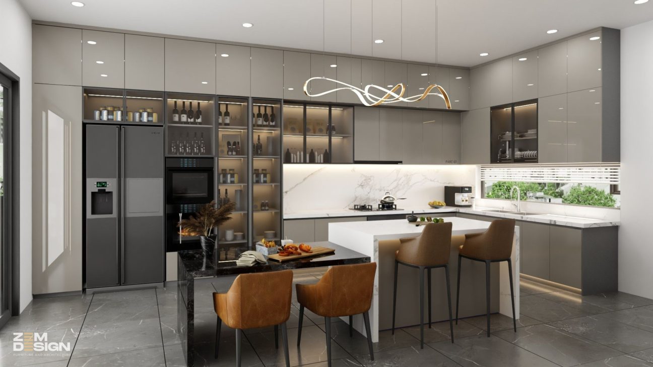 Thiết kế tủ bếp Acrylic màu xám nhạt 04
