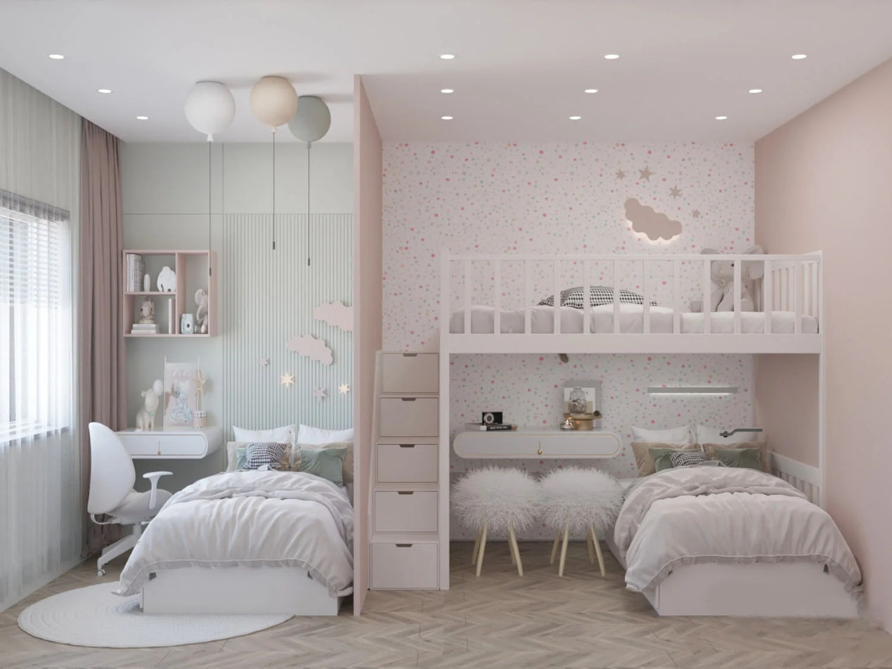 Decor phòng ngủ cho 3 bé gái