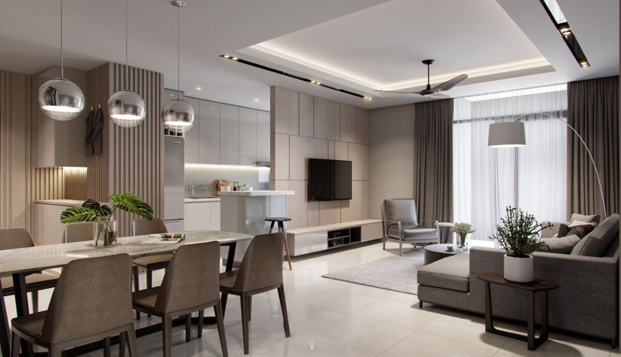 Phòng khách liền bếp 40m2
