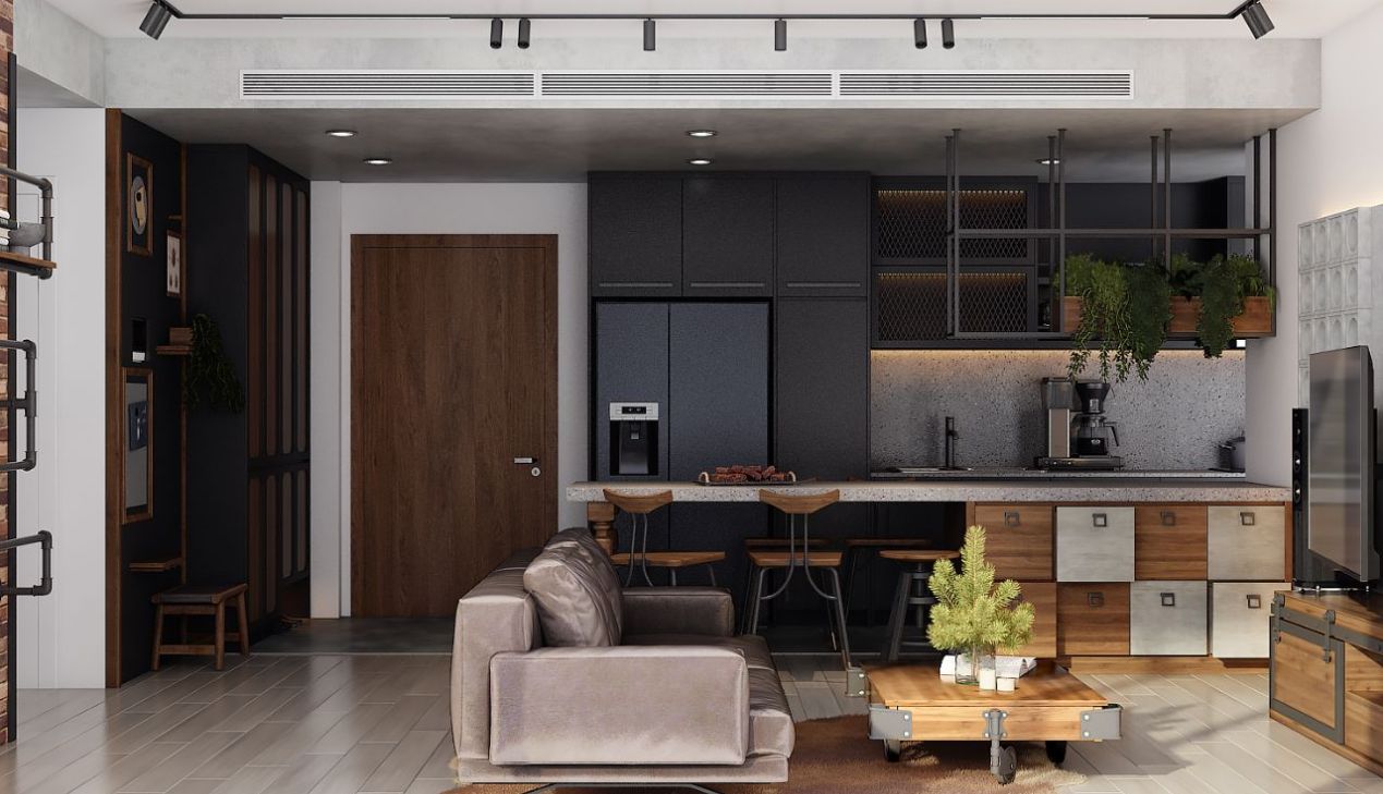 Phòng khách liền bếp 20m2