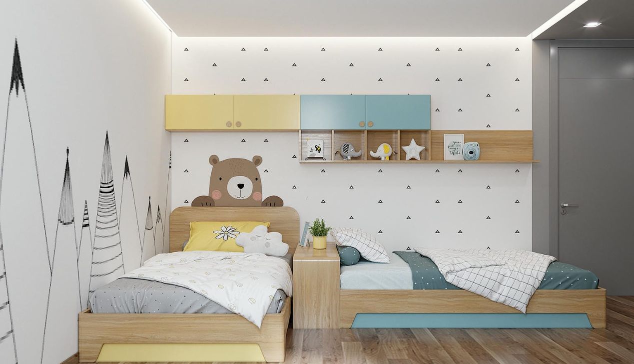 Thiết kế phòng ngủ cho 2 bé trai và gái