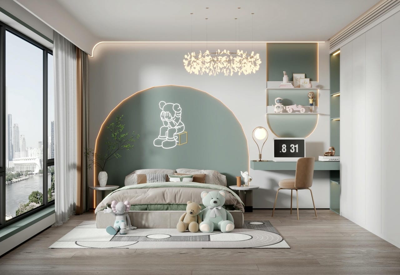 Thiết kế phòng ngủ tone xanh pastel