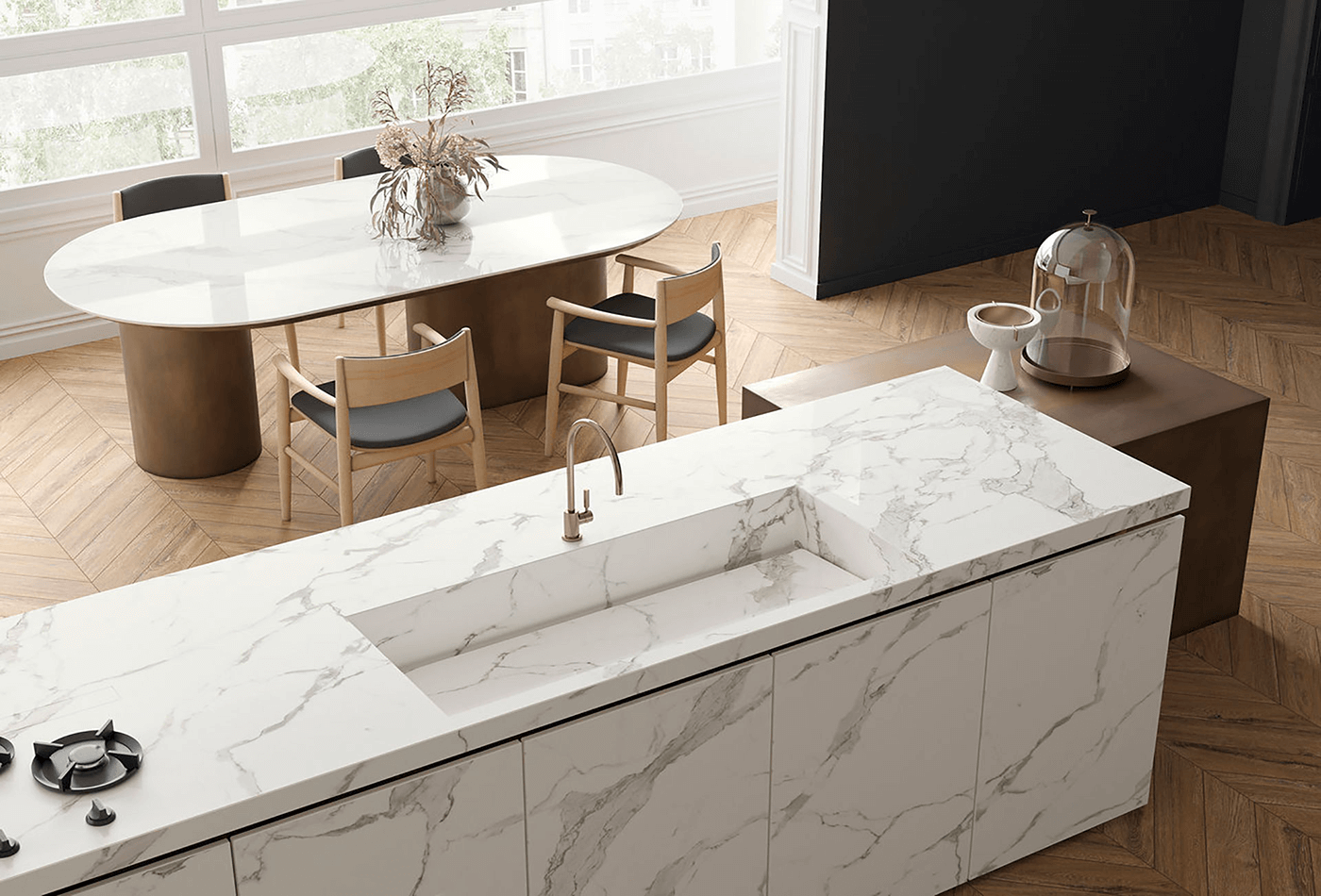 Đá trắng Calacatta cho bếp sang trọng
