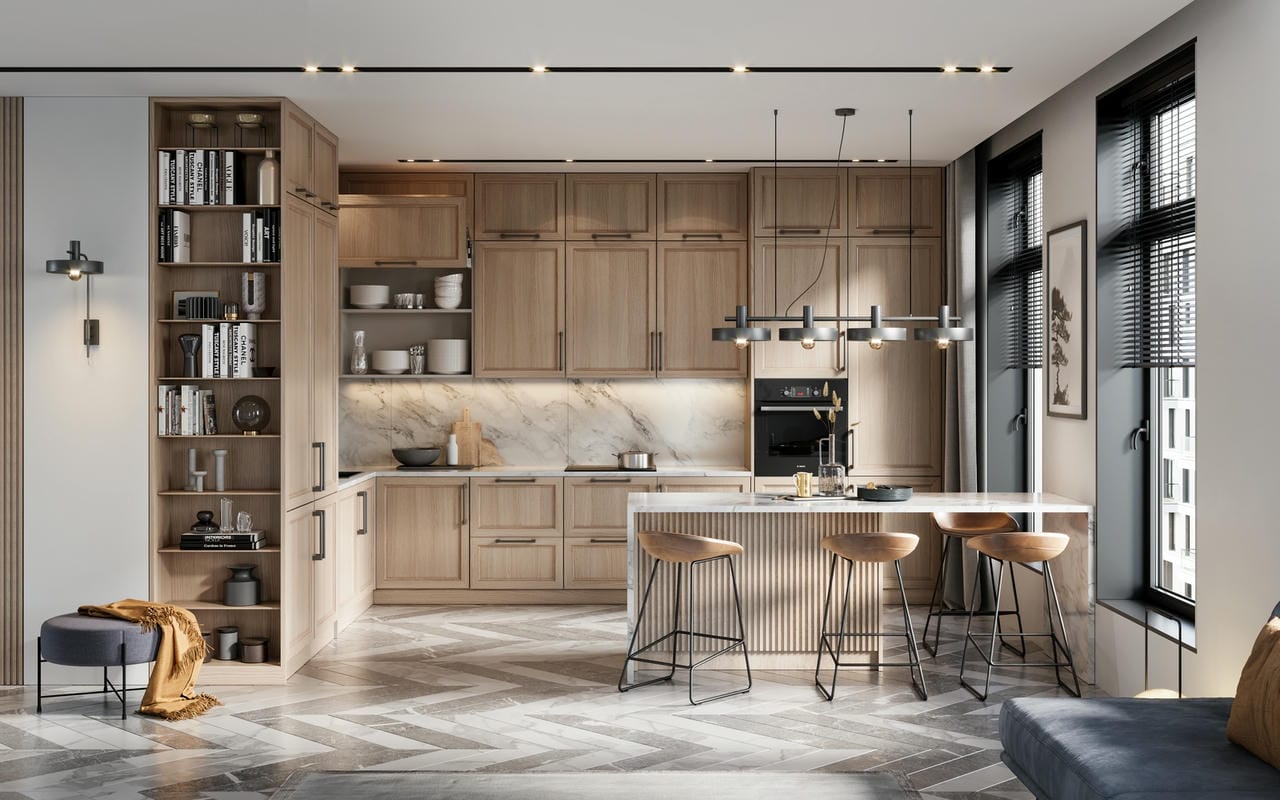 Mẫu tủ bếp bằng gỗ MDF chống ẩm