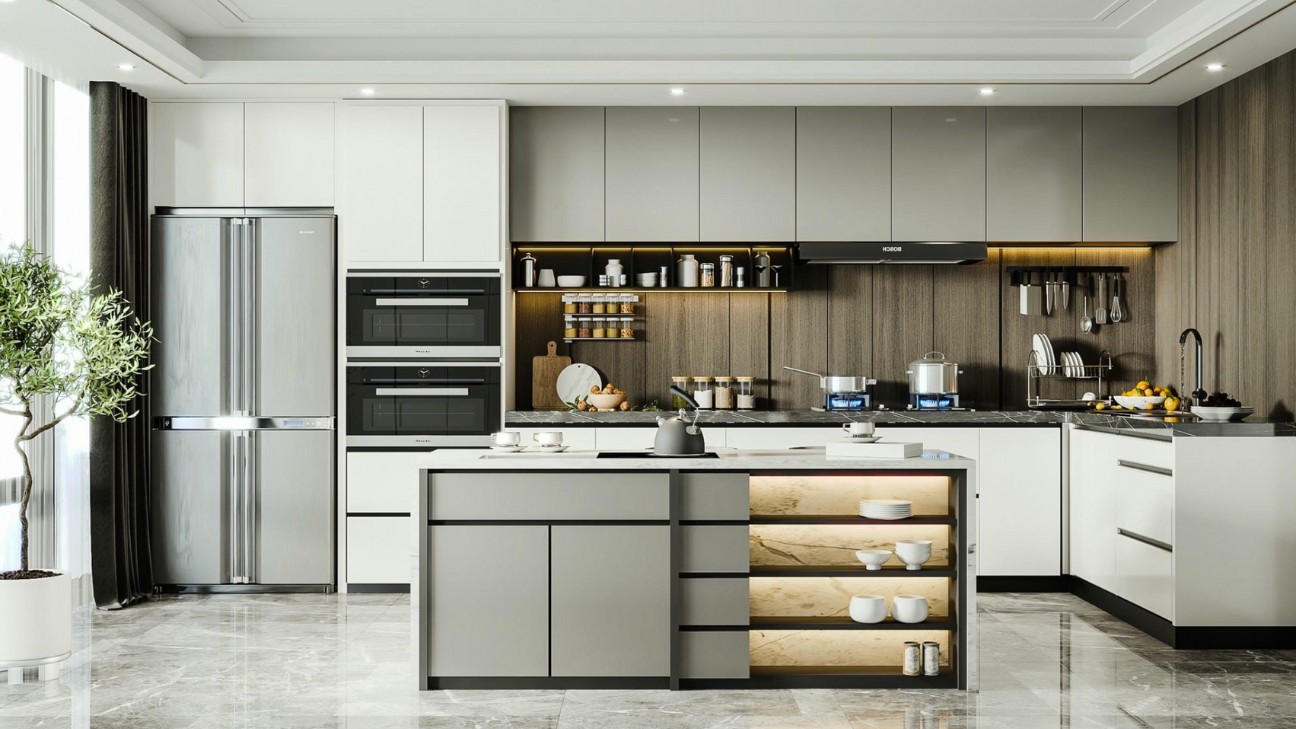 Mẫu tủ bếp Melamine - Chống ẩm tốt & Bền đẹp vượt trội