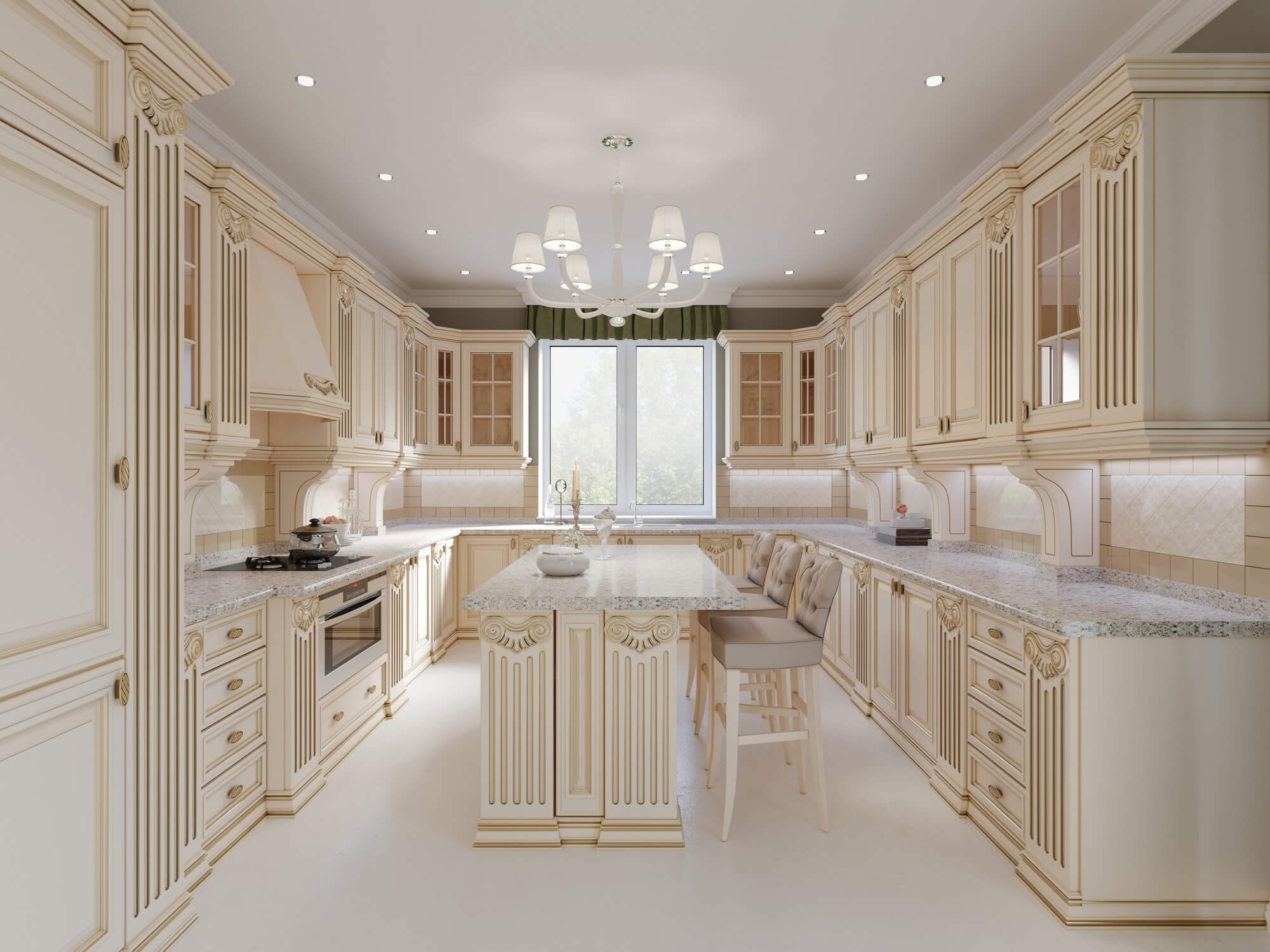 Tủ bếp gỗ sơn trắng kiểu châu Âu