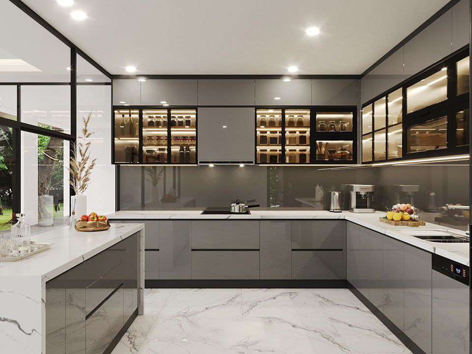 Tủ bếp nhôm cánh kính